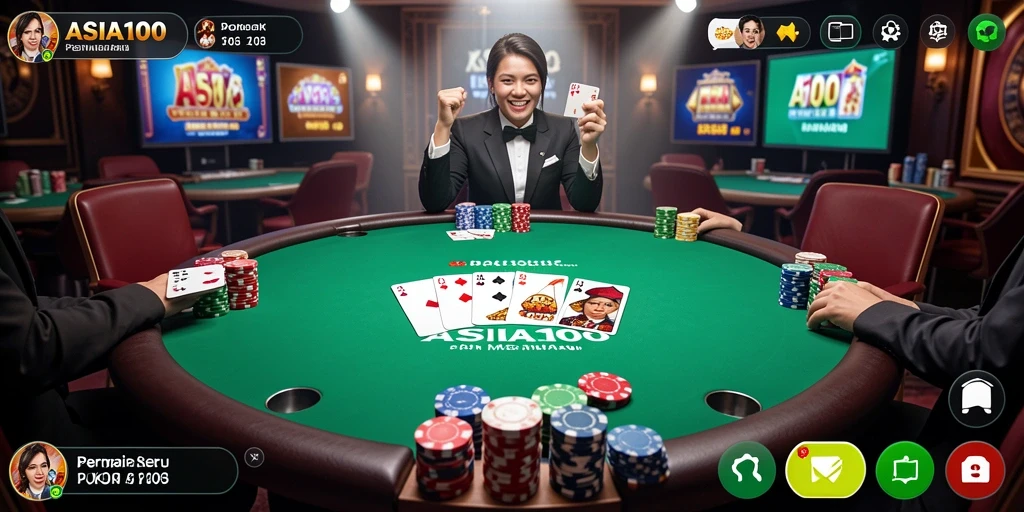 Tampilan gameplay seru dari ASIA100 dalam permainan Poker.
