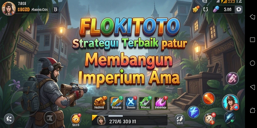 Tangkapan layar utama menampilkan pertempuran strategis di FLOKITOTO.