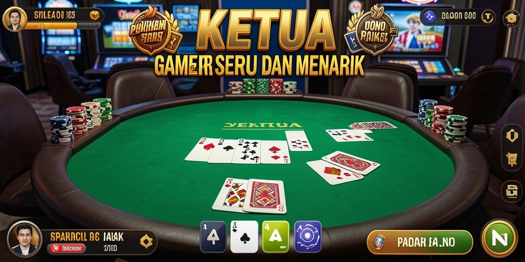 Tampilan gameplay KETUA dengan suasana poker yang intens.