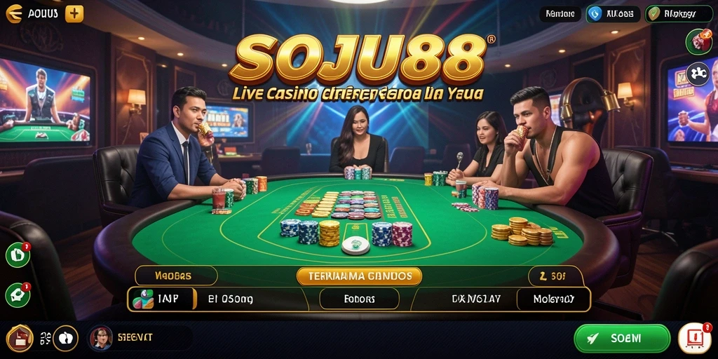Gameplay seru SOJU88 dengan dealer langsung dan interaksi real-time.